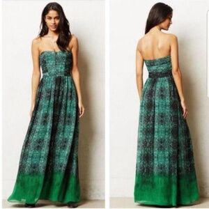 Anthropologie Moulinette Soeurs Green Snakeskin Strapless Maxi Dress 0